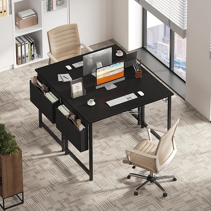 OLIXIS Small Computer Desk, 40 Inch Home Office Desks, Writing Study Craft Work Gaming Table, Computer Workstation for Bedroom Small Spaces with Storage Bag and Headphone Hook, Black