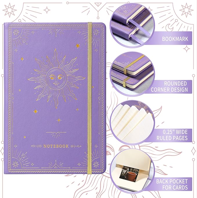 Artfan Ruled Notebook/Journal – Premium Thick Paper Faux Leather Classic Writing Notebook with Pocket + Page Dividers Gifts, Banded, Large, 144 Pages, Hard Cover, Lined (5.8 x 8.4) - Purple