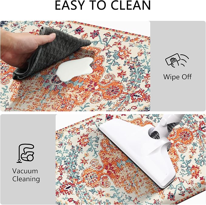 MAYHMYO Boho Kitchen Mat Anti Fatigue Ethnic Kitchen Cushioned Floor Mat Orange Blue Kitchen Rugs Non Slip Cool Rugs for Kitchen Floor Office