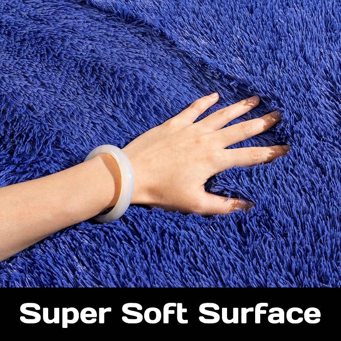 Awaytail Round Fluffy Circle Rug - 6FT Navy Blue Super Soft Shaggy Plush Furry Carpet for Kids & Teens Room