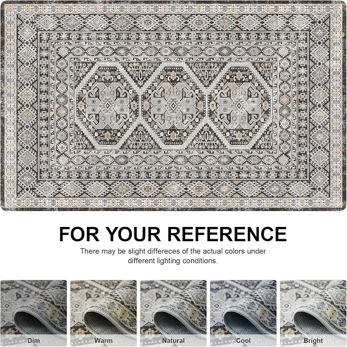 Washable Area Rug Non Slip - 2x3 Small Kitchen Boho Rug Vintage Entryway Low Pile Carpet for Doormat Black