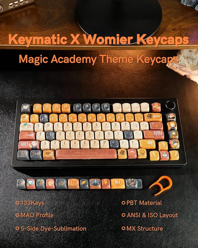 Keymatic Cute Keycaps Magic Academy Theme Keycap Set Dye Sub PBT Custom Keycap 133 Anime MOA Profile Key caps for Mechanical Keyboard for 61/68/84/87/98/99/100/104/108 Keys(Only Keycap Set)