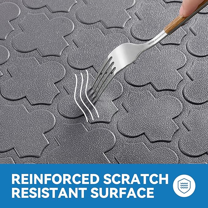 Kitchen Mat Cushioned Anti Fatigue for Floor, Non-Slip Waterproof Comfort Rug for Kitchen Sink, Standing Desk & Laundry, 17.3"x29", Grey