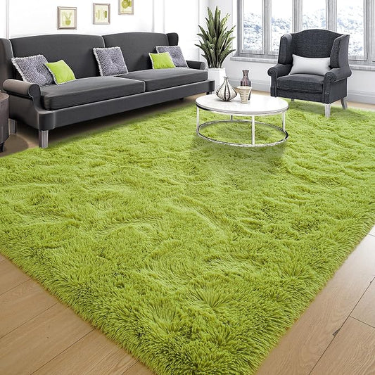 Tepook Fluffy Grass Green Rugs for Living Room Bedroom, 5x8 Soft Area Rug Moss Green Kids Girls Boys Rug, Indoor Plush Shaggy Non-Slip Carpet for Nursery Classroom Dorm Home Decor