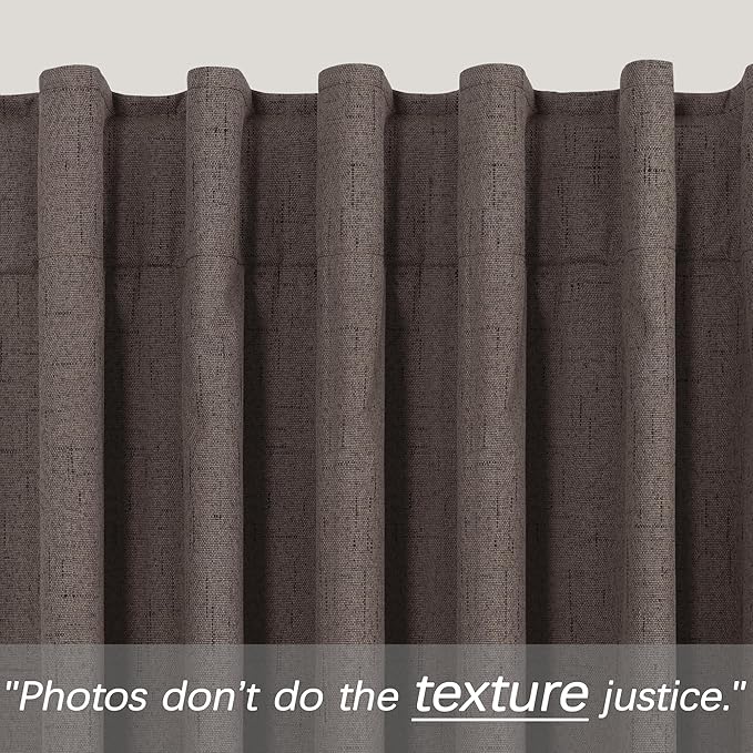 KOUFALL Brown Curtains 96 Inches Long 2 Panels Set Black Out Linen Blackout Back Tab Drapes for Living Room Bedroom