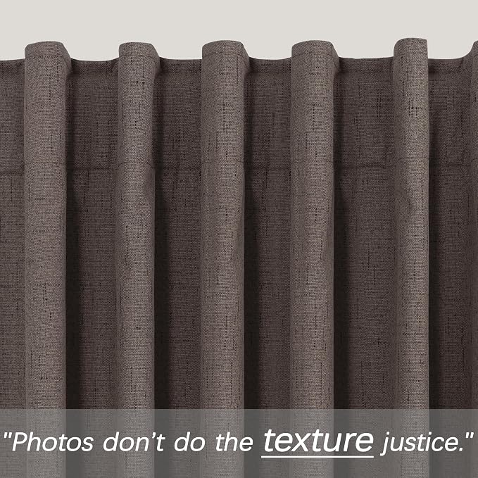 KOUFALL Dark Brown Curtains 108 Inches Long Linen Blackout Room Darkening Pleated Curtains for Living Room 2 Panels Set