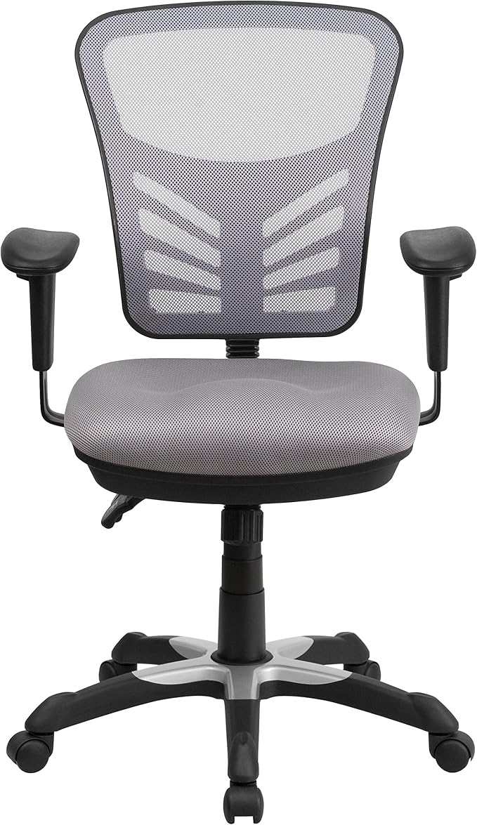 Flash Furniture Nicholas Mid-Back Swivel Office and Gaming Chair, Ergonomic Mesh Office Chair with Adjustable Lumbar Support and Height, Gray