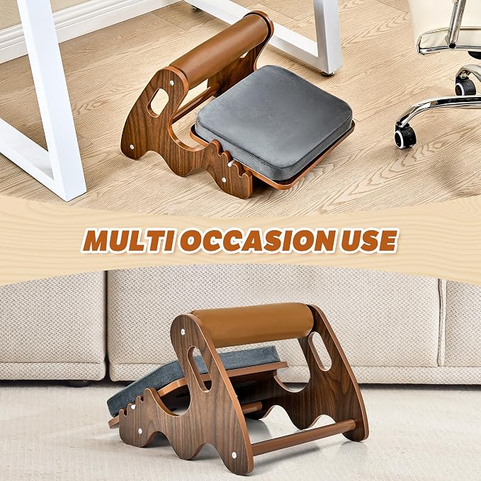 Spacocld Foot Rest for Under Desk at Work- Adjustable Rocking Foot Stool with 3 Height Position and Soft Crossbar, Ergonomic Wooden Footrest with Soft Sponge Pad for Home, Office