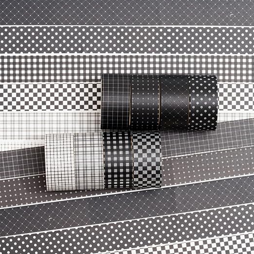 Black Grid Washi Tape Set 8 Rolls Plaid Decorative Masking Tapes for Arts, DIY Crafts, Journals, Planners, Scrapbook, Wrapping