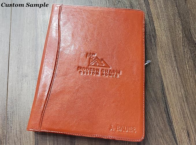 DUKE&COW Personalized Vegan Leather Portfolio for Men, Brown, A4 Writing Pad Holder Organizer