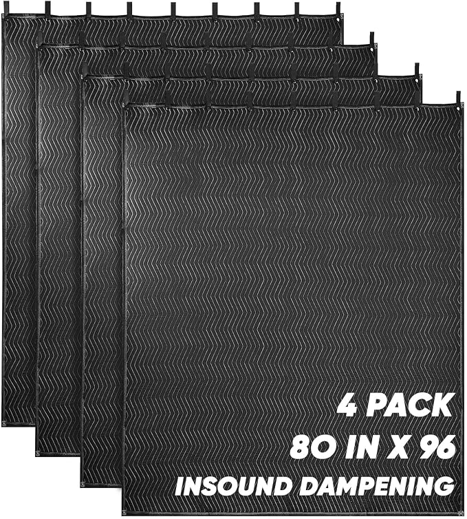 4 Pack Extra Large Sound Absorbing Blanket, 96 x 80 Inches Studio Acoustic Blanket Panel, Sound Dampening Noise Cancelling Curtain for Wall Hanging, Light Blocker Soundproof Moving Blanket