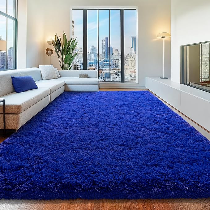 8x10 Area Rugs for Living Room, Blue Fluffy Shaggy Rug Soft Carpets, Big Rugs for Bedroom Nursery Kids Room Dorm Home Decor Aesthetic, Navy Blue