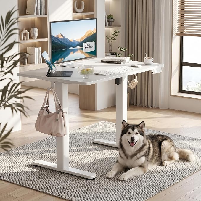 Claiks Electric Standing Desk 40x24 Inch Adjustable Desk, White | 156lbs weight capacity, 3 memory presets, industrial steel frame, cable management hub, adjustable height , easy assembly