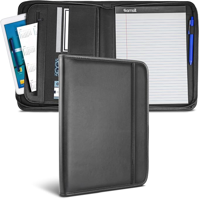 Samsill Professional Padfolio with Secure Zippered Closure, 10.1 Inch Tablet Sleeve, and 8.5 by 11 Inch Notepad, Black, Full Size (70820)
