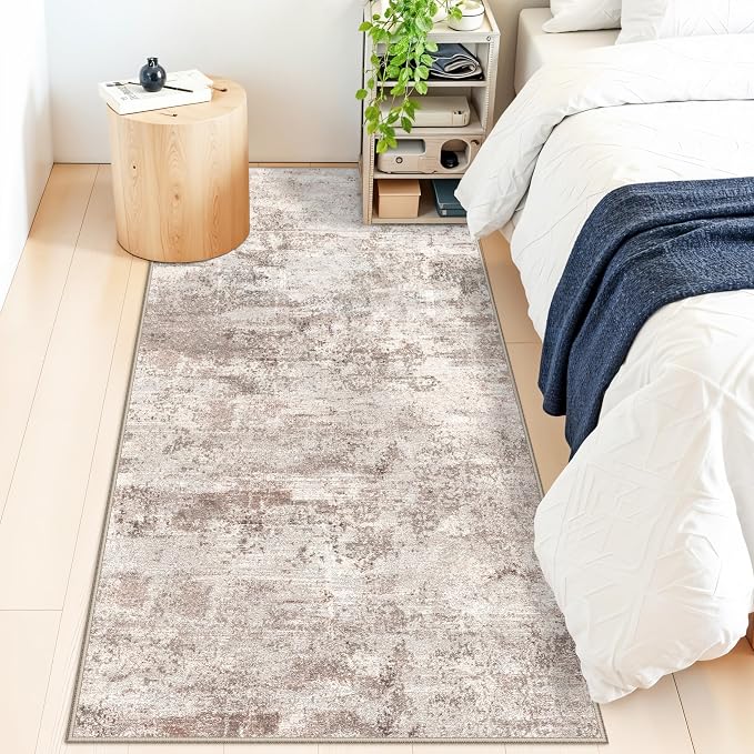 RUUGME Washable 3x6 Runner Rug: Modern Low Pile Durable Floor Mat Non-Slip Abstract Carpet for Kitchen Laundry Stain Resistant Soft Rugs for Family with Cats & Dogs Home Decor 3X6 Brick/Brown/Beige