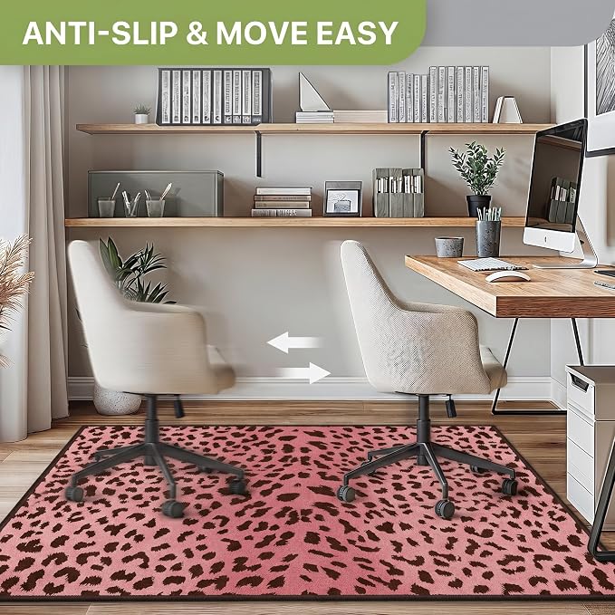 36"x60" Office Chair Mat for Hardwood Tile Floor, Under Desk Carpet Protector for Rolling Computer Chair Mat, Machine Washable Area Rug, Anti-Slip 1/5" Thick Low Pile Thin Vinyl Floor Mat, Tiger Pink