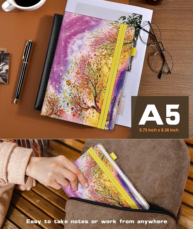 dilitego Lined Journal Notebook for Women Men, 256 Numbered Pages Hardcover Notebooks for Work, A5 Journaling Notebooks, College Ruled Journals for Writing Business School 5.75" x 8.38" Autumn Tree