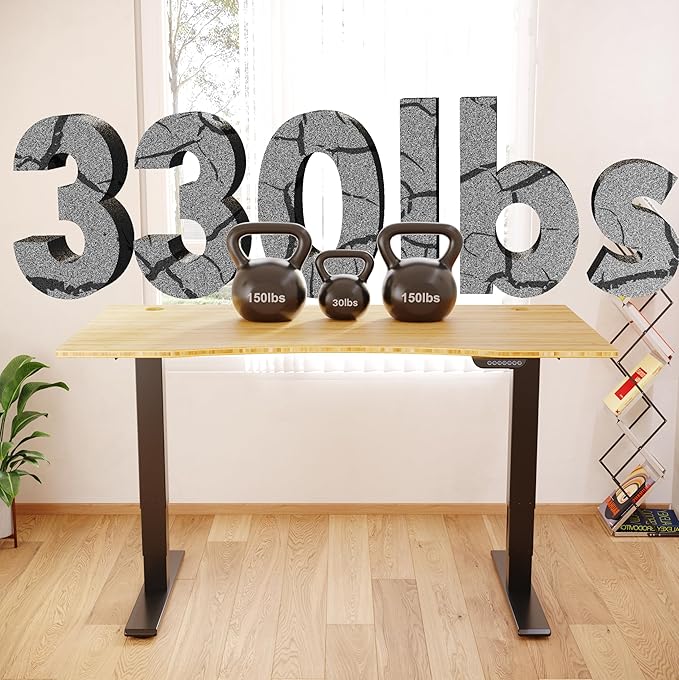 FLEXISPOT E6 MAX Bamboo Dual Motor 48x24 Inch 3-Stage Heavy Duty Standing Desk, 330lbs Weight Capacity, Height Adjustable Desk w/Cable Management & Wheels (Solid Bamboo Curved Desktop + Black Frame)