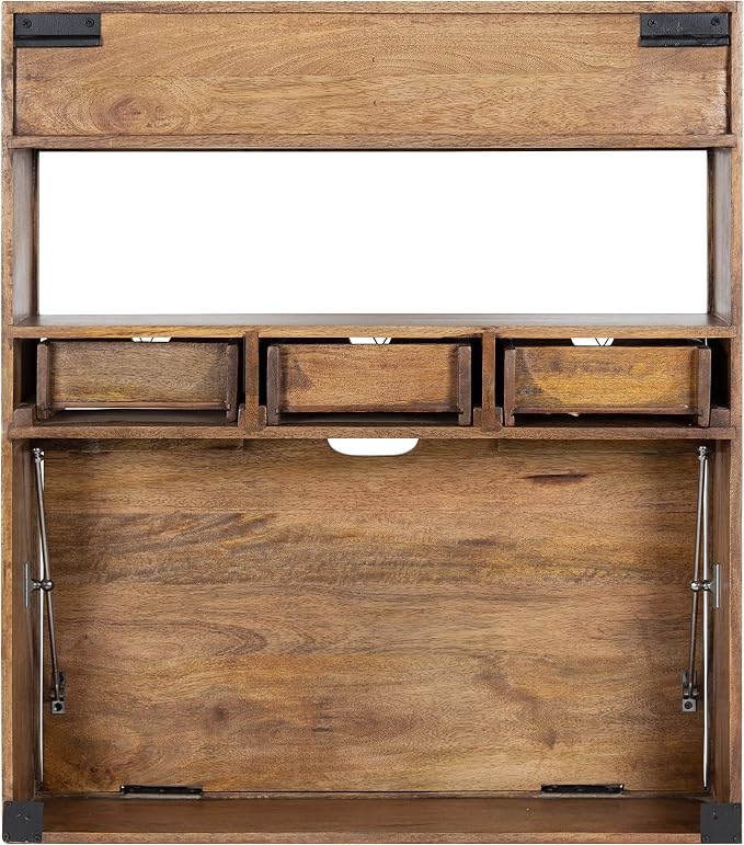 Kate and Laurel Georgie Rustic Wood Floating Desk; 26 x 6 x 30; Natural Wood; Bohemian Computer Desk for Home Office with Folding Design