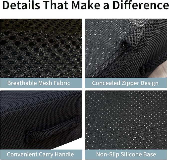 6" Extra Thick Memory Foam Office Chair Cushion – 2-Layer Booster Seat for Back & Tailbone Pain Relief, 18 x 16 x 6in Non-Slip Cushion with Carry Handle for Wheelchair, Car, and Airplane