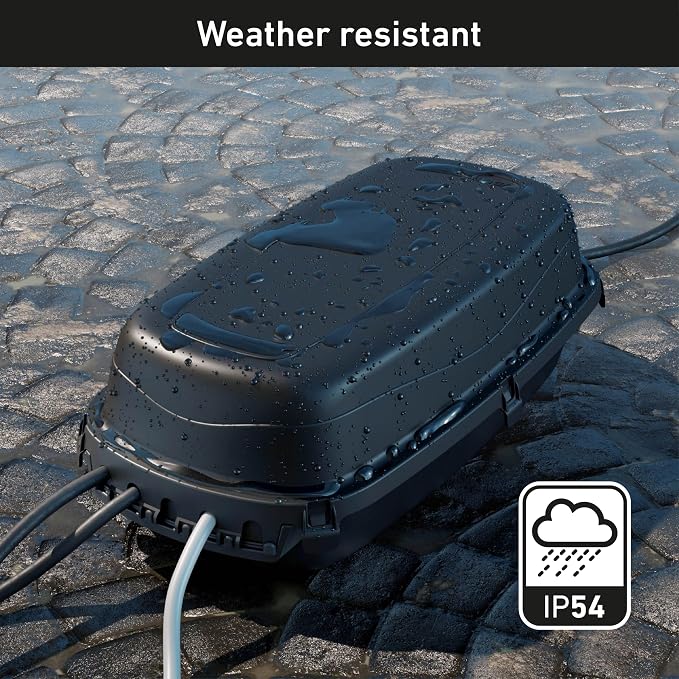 D-Line Outdoor Weatherproof Electrical Cable Box, IP54 Rated for Safe Outdoor Use, Power Strip Enclosure, Plug Protector, Garden Extension Cord Cover - 11.4in (L) x 4.92in (W) x 4.33in (H) - Black