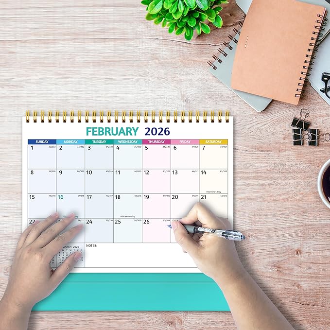Desk Calendar 2026 - Standing Flip Desktop Calendar 2026, 12 Months Jan 2026 - Dec 2026, 11" x 8.5", Large with Notes, To-Do, Yearly Overview, Thick Paper, Great for Easy Planning - Multicolor