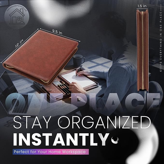 Leather Portfolio with Anti-RFID Protection, Business Portfolio with Zipper, Padfolio, Leather Portfolio for Men and Women, Vegan Leather Folder, Anti-Scam Technology Embedded, Business Impression