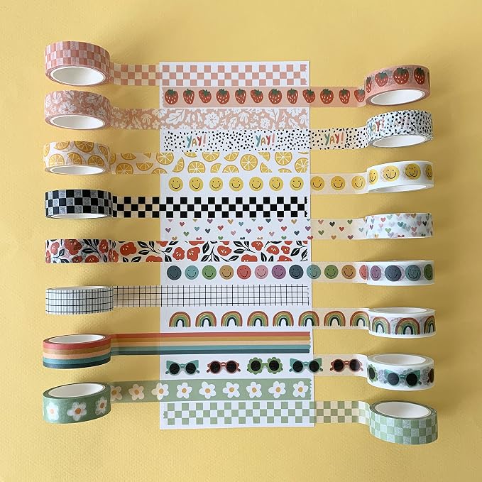 ZYNSHE Washi Tape Set of 16 Rolls of 15 mm Wide Cute Decorative Washi Tape for Journaling, Scrapbook, Washy Crafts, Bullet Journals, Planners, DIY Décor, Gift Wrapping, Craft Supplies (Splash)