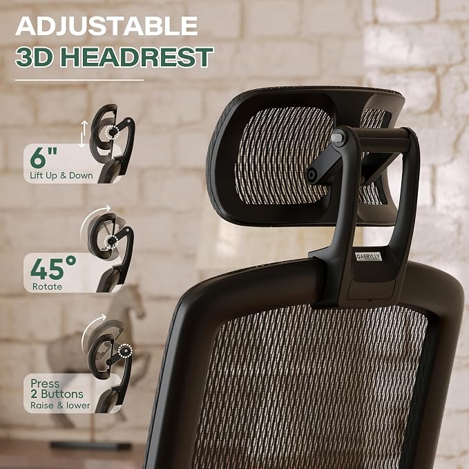 GABRYLLY Ergonomic Office Chair with Footrest, High Back Home Desk Chair - 3D Headrest, Flip-Up Arms, 135° Tilt and Wide Cushion, Heavy Duty Mesh Chairs for Task Computer Gaming, GYB01-FT