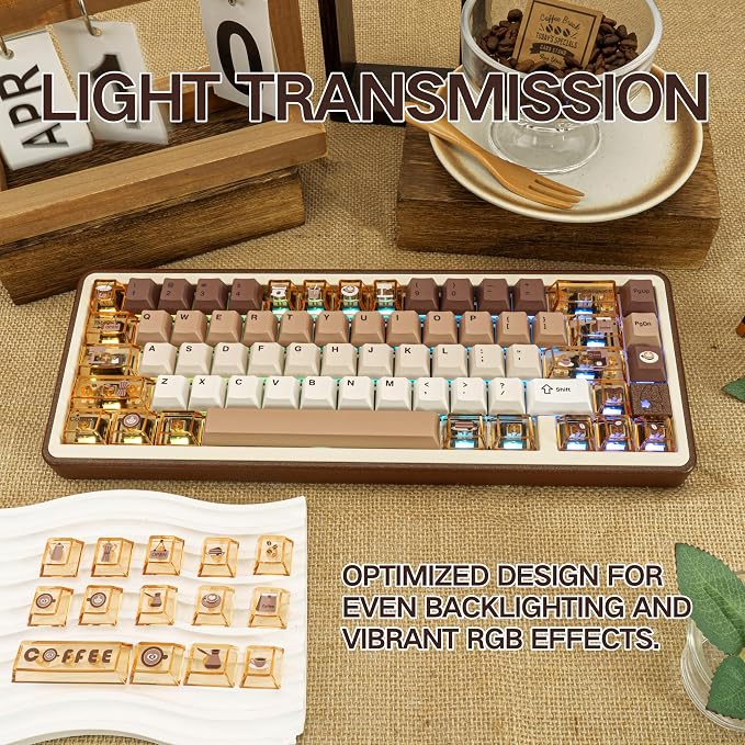 PC+ PBT Keycaps 60 75 100 Percent Cherry Profile, 171 Key Custom Key Cap Dye Sub Keycaps Set Minimalist Style, Universal Compatiability for Cherry Gateron MX Switches Keyboard Coffee Theme