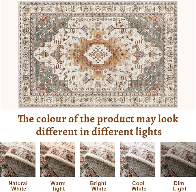Tangsoo Area Rug 3x5 Bedroom Rug, Washable Vintage Rugs Indoor, Non Slip Accent, Print Distressed Turmeric Carpet, Soft Low Pile Rug for Living Room Dorm Bedroom Bedside Entryway Bathroom