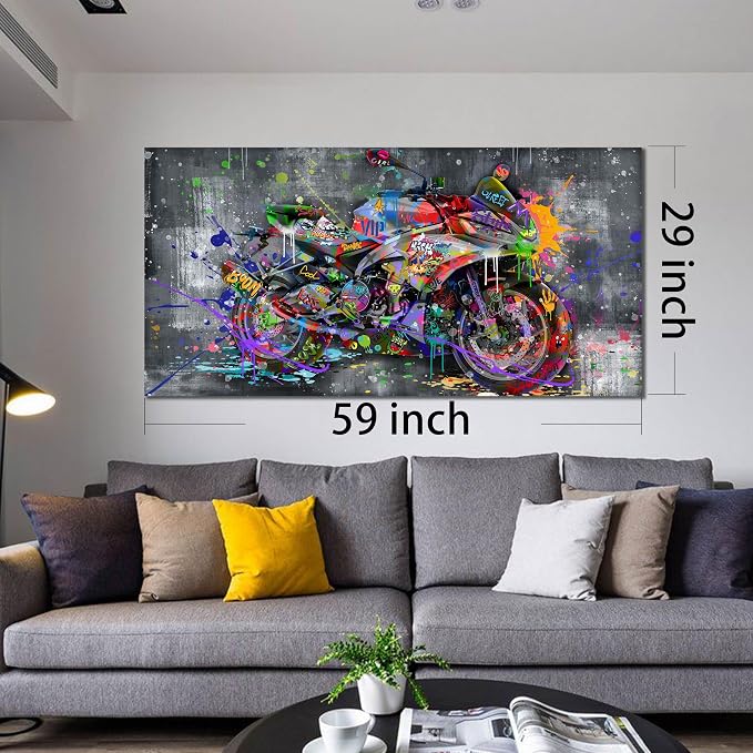 SIXTTART Banksy Motorcycles Wall-Art - Graffiti Canvas Art Wall Decor - Large Wall Decor For Living Room Ready To Hang Size 59" x 29"