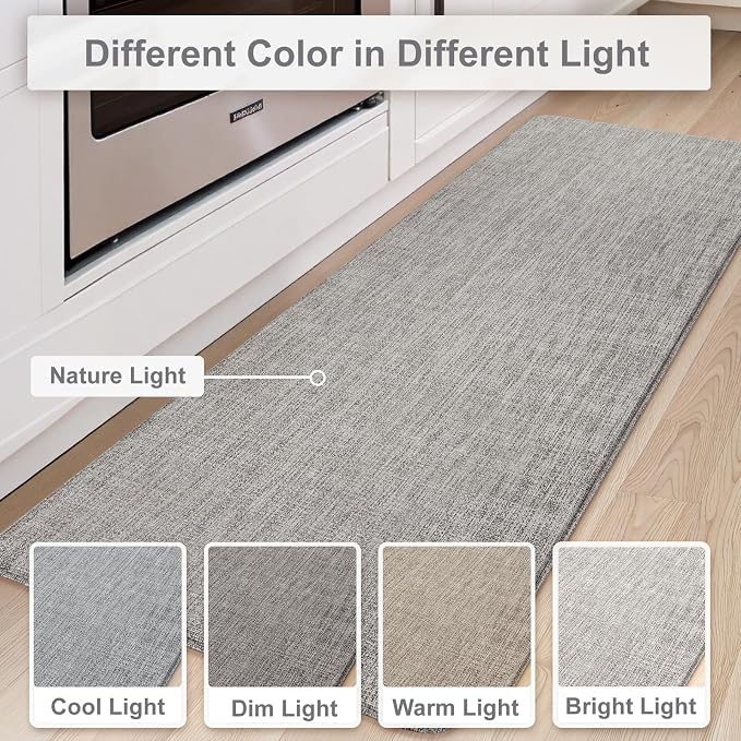 Collive Kitchen Mats Cushioned Anti Fatigue, Modern Abstrac Waterproof Kitchens Floor Mat Non Slip Sink Rug 2 Piece, Comfort Desk Standing Rugs for Office, Laundry, 17"x29"+17"x47", Light Grey