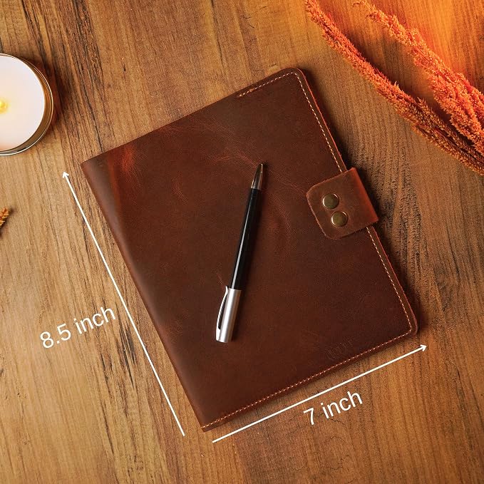 COZY LEATHER Custom Leather Portfolio, Leather Padfolio, Portfolio Folder, A5 Padfolio for Women, Notebook Cover, Gift 8.5"x7" (Brown)