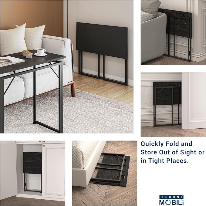 32" Wide Folding Desk for Small Spaces, Compact Folding Table for Bedroom, Apartment, Study or Dorm Ideal for Living Room TV Dinners, Side Table Use, Laptop Desk, No Assembly Required, Black