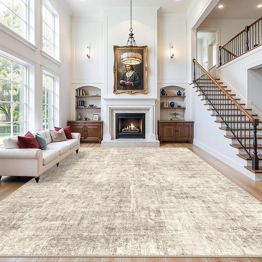 12x15 Area Rug for Living Room – Extra Large Modern Neutral Abstract Washable Carpet, Soft Low Pile Non-Slip Stain-Resistant Oversized Rug for Bedroom Dining Room Home Office (Warm Beige)