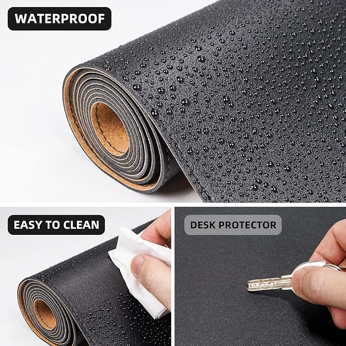AFIING Large Desk Mat, 47" x 23.6", Black | Natural Cork & PU Leather, Non-Slip, Waterproof, Large Mouse Pad for Office, Home & Gaming