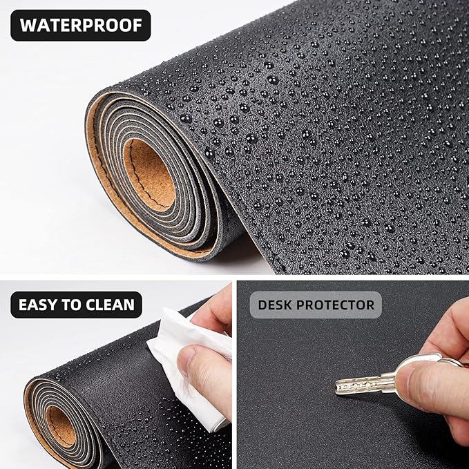 AFIING Large Desk Mat, 47" x 17", Black | Dual-Sided Natural Cork & PU Leather, Non-Slip, Waterproof, For Office, Home & Gaming
