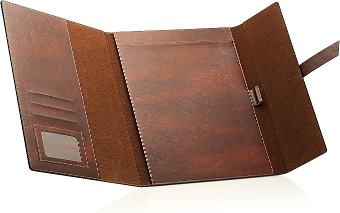GALLAWAY LEATHER Padfolio Portfolio Folder – Slim Portfolio Folio Organizer Holder for Letter Legal A4 Note Pads Notebooks for Men Women Refillable Business Leather Portfolio Binder, Dark Chocolate