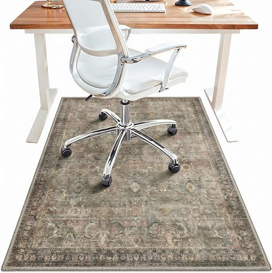 36"x48" Office Chair Mat for Hardwood Tile Floor, Under Desk Carpet Protector for Rolling Computer Chair Mat, Machine Washable Area Rug, Anti-Slip 1/5" Thick Low Pile Thin Vinyl Floor Mat, Grey Red