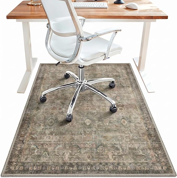 48"x72" Office Chair Mat for Hardwood Tile Floor, Under Desk Carpet Protector for Rolling Computer Chair Mat, Machine Washable Area Rug, Anti-Slip 1/5" Thick Low Pile Thin Vinyl Floor Mat, Grey Red