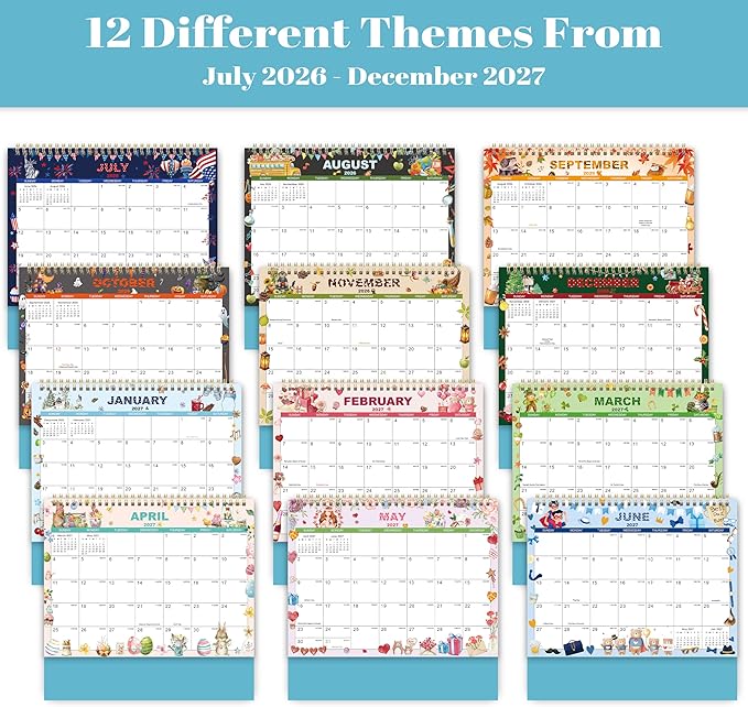 2026-2027 Desk Calendar - Standing Flip Desktop Calendar 2026-2027 from Jul 2026 - Dec 2027, 9.8" x 8.3", Memoranda Pages, Desk Calendar with Strong Twin-Wire Binding, Blank Blocks, Thick Paper