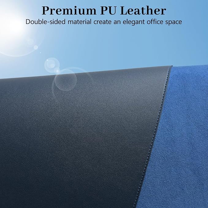 Dark Blue Leather Desk Pad Large Mouse Pad, 31.5"x15.7" | Waterproof Desk Mat for Keyboard and Mouse, Non-Slip Computer Desk Protector, Smooth Mouse Control for Home Office