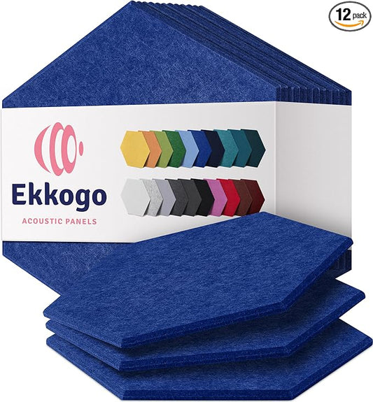 Acoustic Panels 12-Pack Soundproof Wall Panels 12"X10.4"X0.4" Sound Panels High Density Sound Dampening Panels - [Admiral Blue Hexagon]
