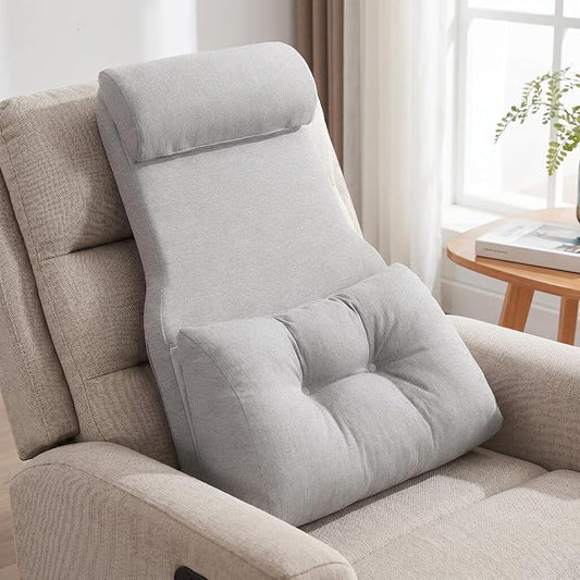 Shinnwa Adjustable Lumbar Support Pillow for Recliner with Headrest | Self-gripping fabric,Shredde memory foam Back Support Pillow with Headrest, Lower Back Pillow for Chair and Couch