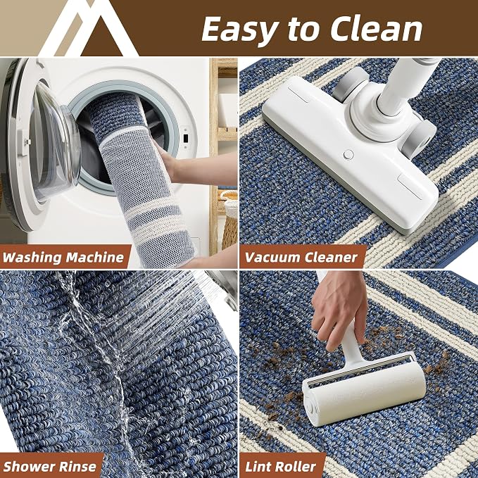 COSY HOMEER Kitchen Rugs Non-Slip 24x35/24x60 Inch Thick Polypropylene Standing Mat for Home Machine Washable, Blue