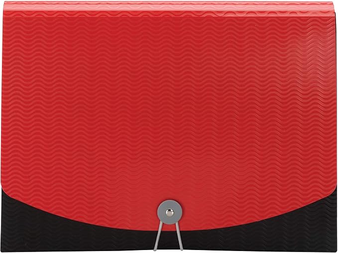 Smead 7 Pocket Poly Expanding File, 6 Dividers, Flap and Cord Closure, Letter Size, Wave Pattern Red/Black (70884)