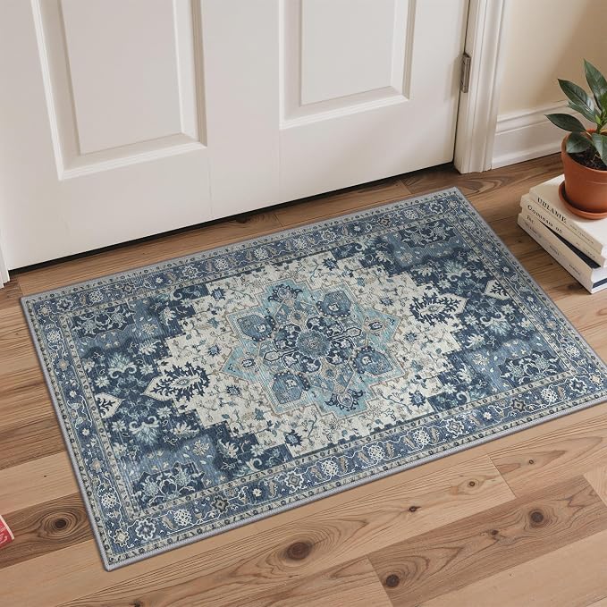 GENIMO Kitchen Rugs Non Slip Washable, 2PCS Kitchen Mats for Floor, Cushioned Standing Mat, Kitchen Runner Rug Floor Mat for Kitchen Decor, Laundry, Sink, Entryway, Home, 20"x32"+20"x59", Navy Blue