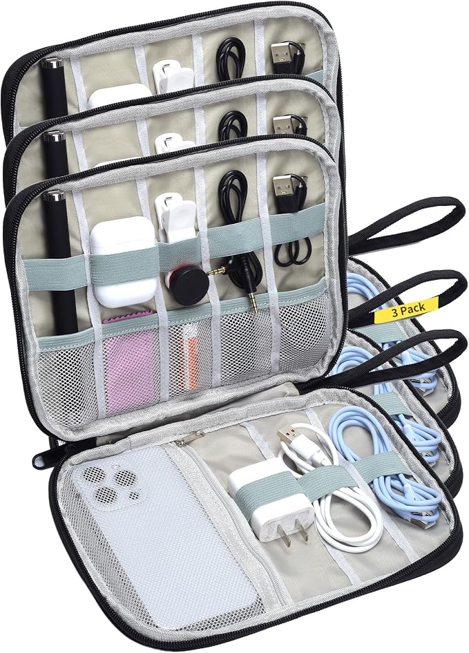 3 Pack Electronics Travel Organizer Case Tech Accessories Cord Storage Bag