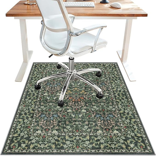 48"x72" Office Chair Mat for Hardwood Tile Floor, Under Desk Carpet Protector for Rolling Computer Chair Mat, Machine Washable Area Rug, Anti-Slip 1/5" Thick Low Pile Thin Vinyl Floor Mat, Moss Green